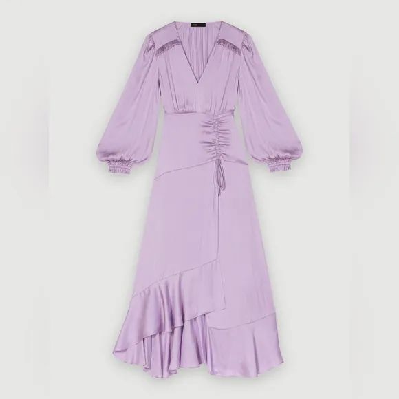 NWT MAJE LONG FLUID SATINY DRESS IN PARMA VIOLET