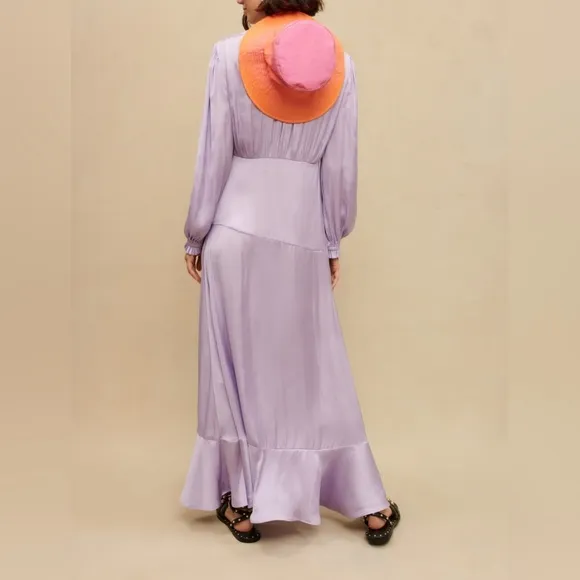 NWT MAJE LONG FLUID SATINY DRESS IN PARMA VIOLET