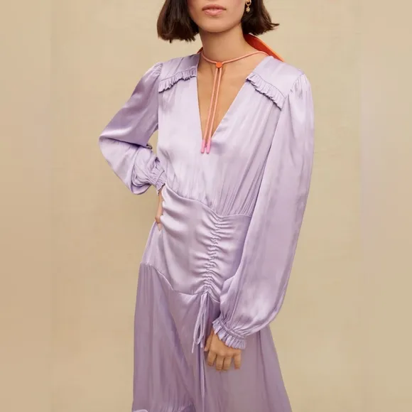 NWT MAJE LONG FLUID SATINY DRESS IN PARMA VIOLET