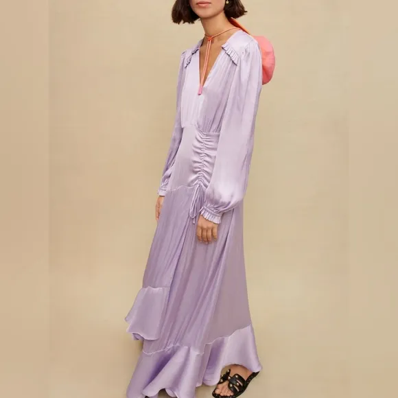 NWT MAJE LONG FLUID SATINY DRESS IN PARMA VIOLET