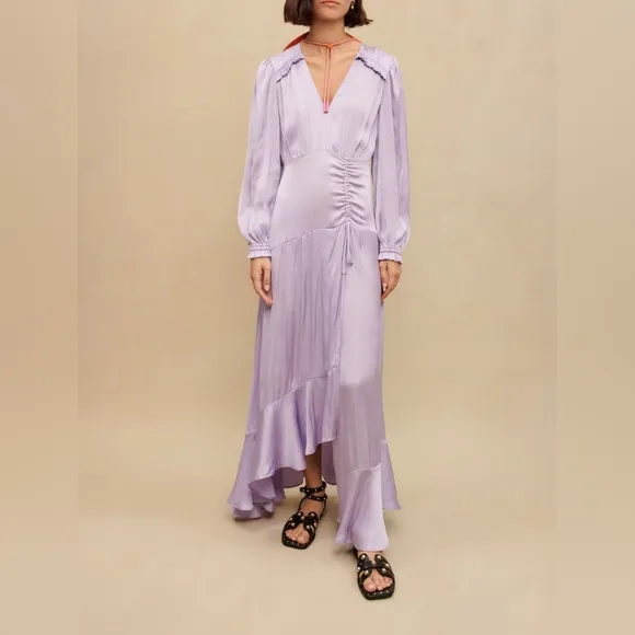 NWT MAJE LONG FLUID SATINY DRESS IN PARMA VIOLET
