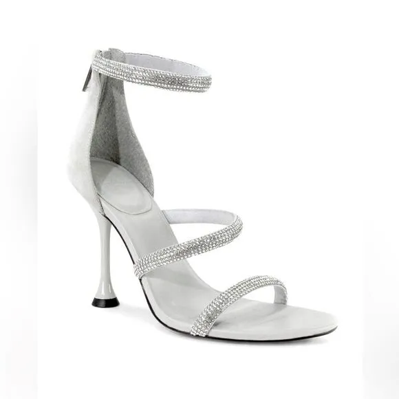 NWT MARC FISHER CARITA STRAPPY SANDAL SILVER RHINESTONE SPARKLY HEEL SIZE 9