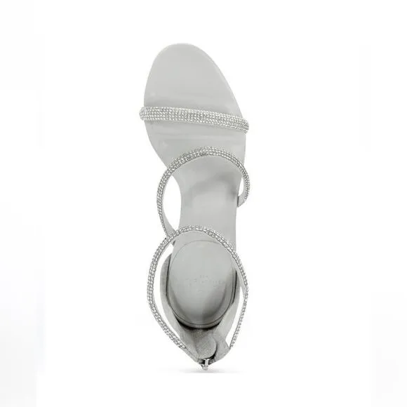 NWT MARC FISHER CARITA STRAPPY SANDAL SILVER RHINESTONE SPARKLY HEEL SIZE 9