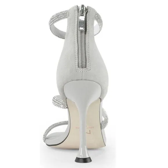 NWT MARC FISHER CARITA STRAPPY SANDAL SILVER RHINESTONE SPARKLY HEEL SIZE 9