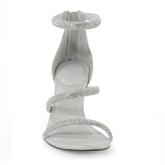 NWT MARC FISHER CARITA STRAPPY SANDAL SILVER RHINESTONE SPARKLY HEEL SIZE 9