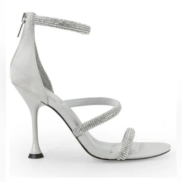 NWT MARC FISHER CARITA STRAPPY SANDAL SILVER RHINESTONE SPARKLY HEEL SIZE 9