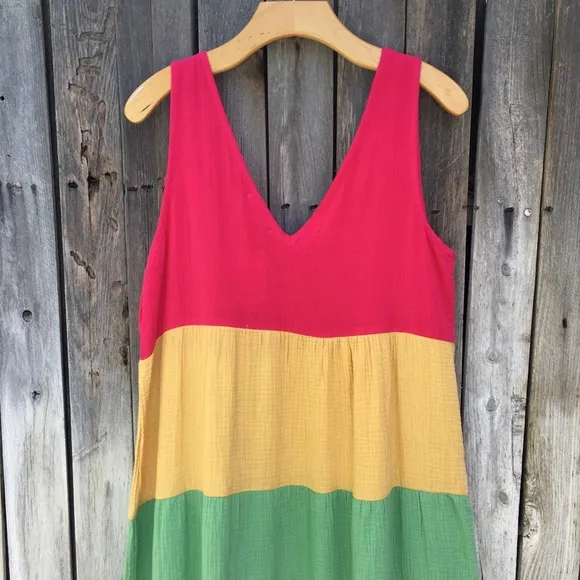 NWT Marine Layer Corinne Colorblock Tiered Cotton Gauze Maxi Dress Rainbow M