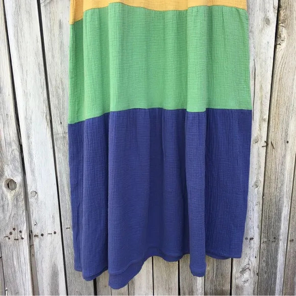 NWT Marine Layer Corinne Colorblock Tiered Cotton Gauze Maxi Dress Rainbow M