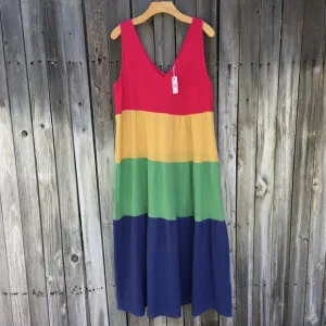 NWT Marine Layer Corinne Colorblock Tiered Cotton Gauze Maxi Dress Rainbow M