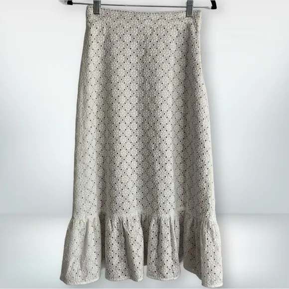 NWT MICHAEL MICHAEL KORS Eyelet Ruffled Midi Skirt, size 0