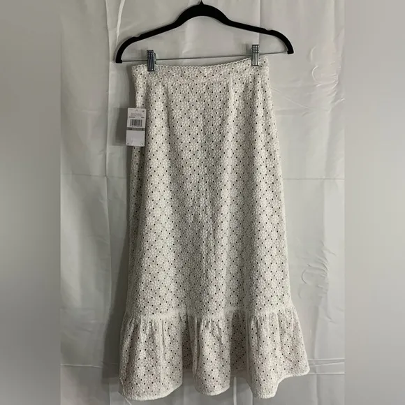 NWT MICHAEL MICHAEL KORS Eyelet Ruffled Midi Skirt, size 0