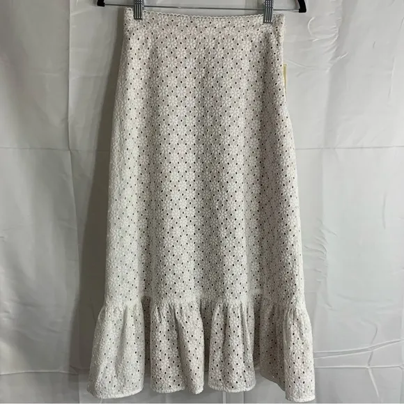 NWT MICHAEL MICHAEL KORS Eyelet Ruffled Midi Skirt, size 0