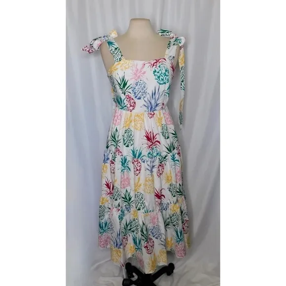 NWT!! MILLY Ellery Tiered Pineapple Print Midi Dress Poplin Colorful Size 8