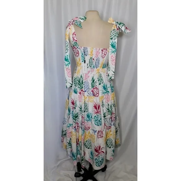 NWT!! MILLY Ellery Tiered Pineapple Print Midi Dress Poplin Colorful Size 8