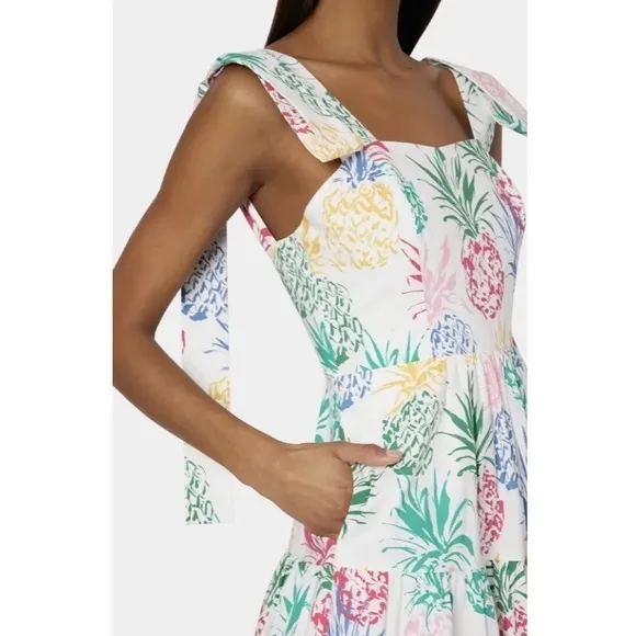NWT!! MILLY Ellery Tiered Pineapple Print Midi Dress Poplin Colorful Size 8