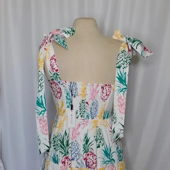 NWT!! MILLY Ellery Tiered Pineapple Print Midi Dress Poplin Colorful Size 8