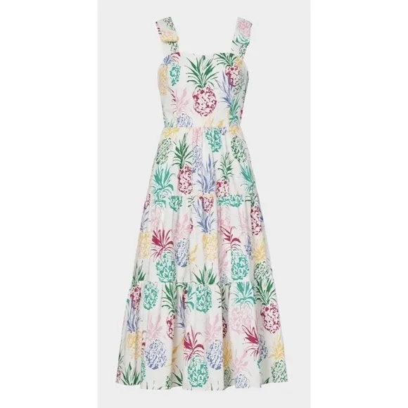 NWT!! MILLY Ellery Tiered Pineapple Print Midi Dress Poplin Colorful Size 8