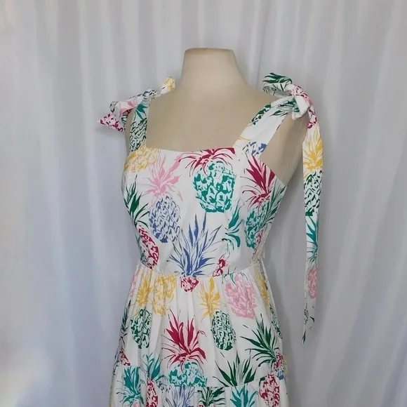 NWT!! MILLY Ellery Tiered Pineapple Print Midi Dress Poplin Colorful Size 8