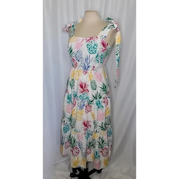 NWT!! MILLY Ellery Tiered Pineapple Print Midi Dress Poplin Colorful Size 8