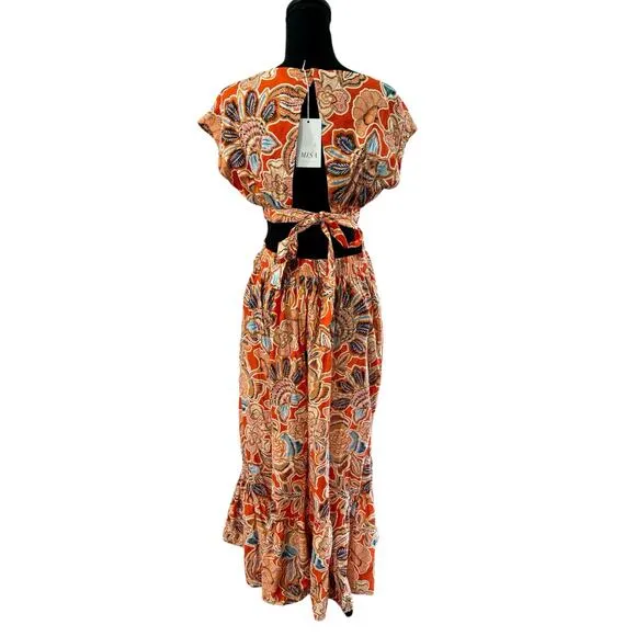 NWT! Misa Dana Mae Dress Tangerine Flora Maxi Dress - Size Small