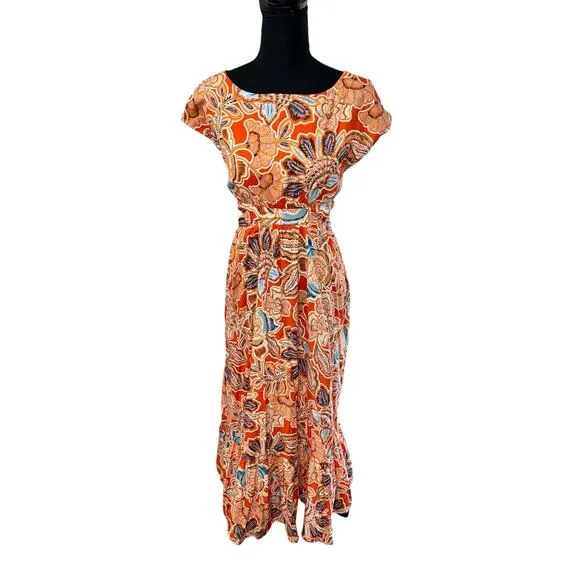 NWT! Misa Dana Mae Dress Tangerine Flora Maxi Dress - Size Small