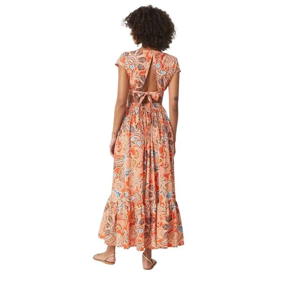 NWT! Misa Dana Mae Dress Tangerine Flora Maxi Dress - Size Small