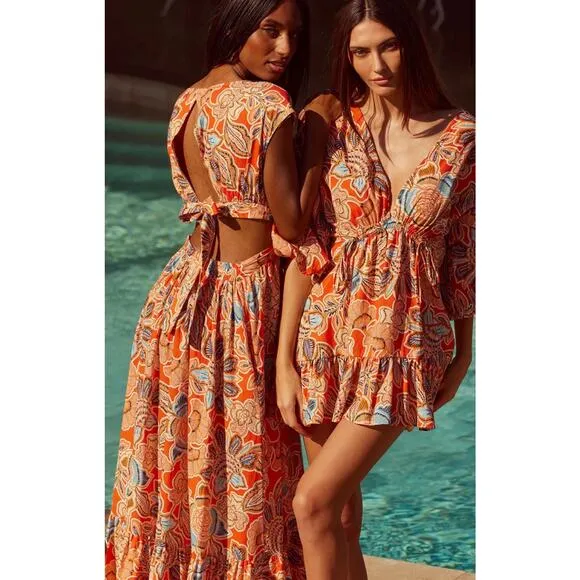 NWT! Misa Dana Mae Dress Tangerine Flora Maxi Dress - Size Small