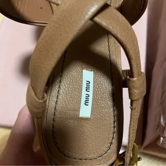 NWT Miu Miu Brown Sandals Leather Wedges Leather Heels 7.5