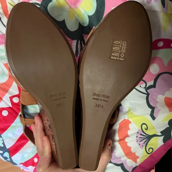 NWT Miu Miu Brown Sandals Leather Wedges Leather Heels 7.5