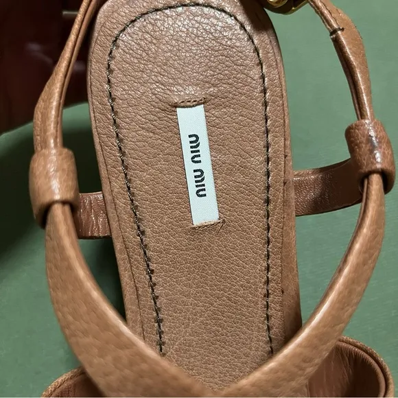 NWT Miu Miu Brown Sandals Leather Wedges Leather Heels 7.5