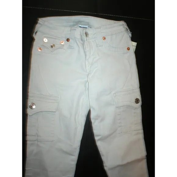 NWT New Womens True Religion Brand Jeans Skinny Cargo Pants 24 Pale Gray Comfy