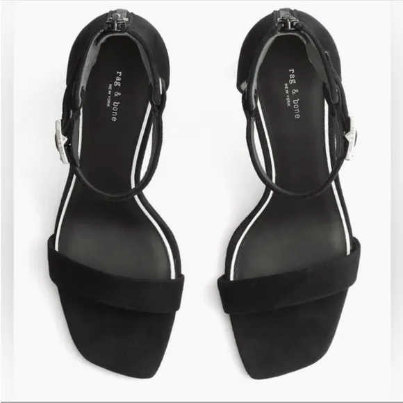 NWT Rag &amp; Bone Ellis Sandals Heels Leather Suede Black 2.5” heel Size 8
