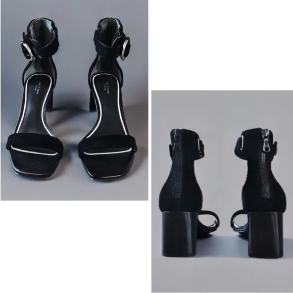 NWT Rag &amp; Bone Ellis Sandals Heels Leather Suede Black 2.5” heel Size 8