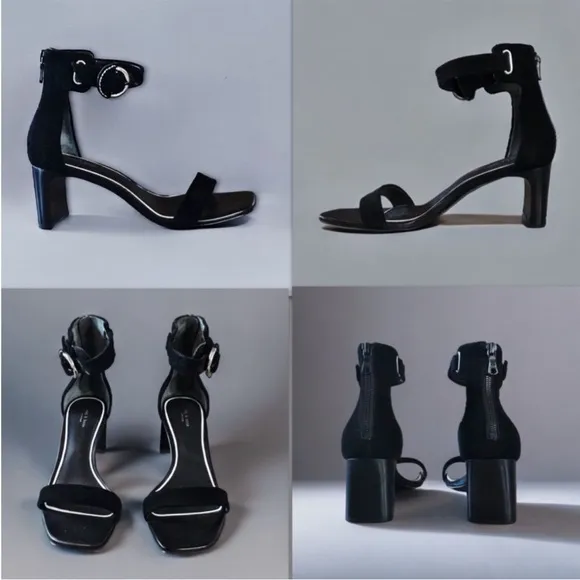 NWT Rag &amp; Bone Ellis Sandals Heels Leather Suede Black 2.5” heel Size 8