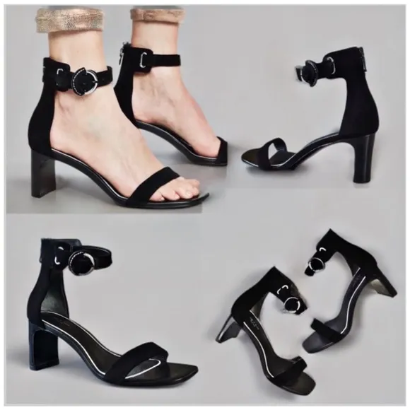 NWT Rag &amp; Bone Ellis Sandals Heels Leather Suede Black 2.5” heel Size 8