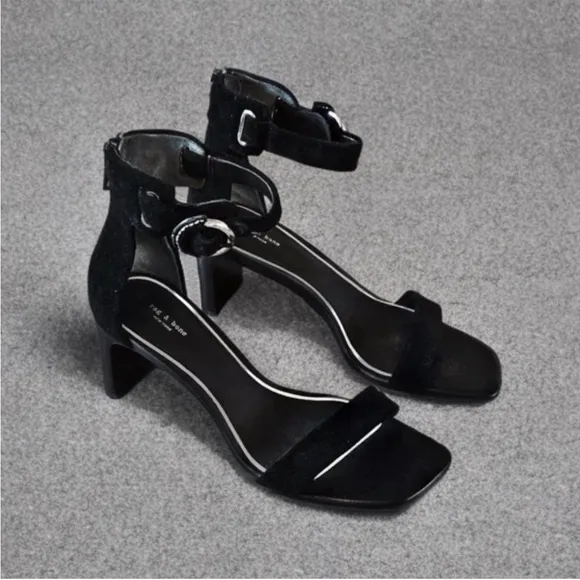 NWT Rag &amp; Bone Ellis Sandals Heels Leather Suede Black 2.5” heel Size 8