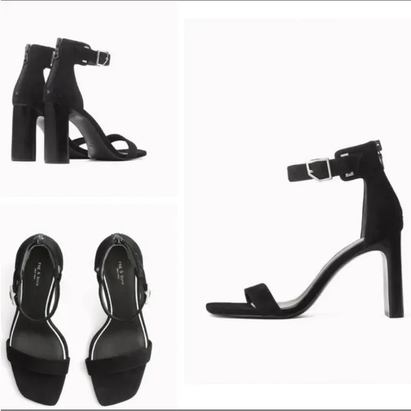 NWT Rag &amp; Bone Ellis Sandals Heels Leather Suede Black 2.5” heel Size 8