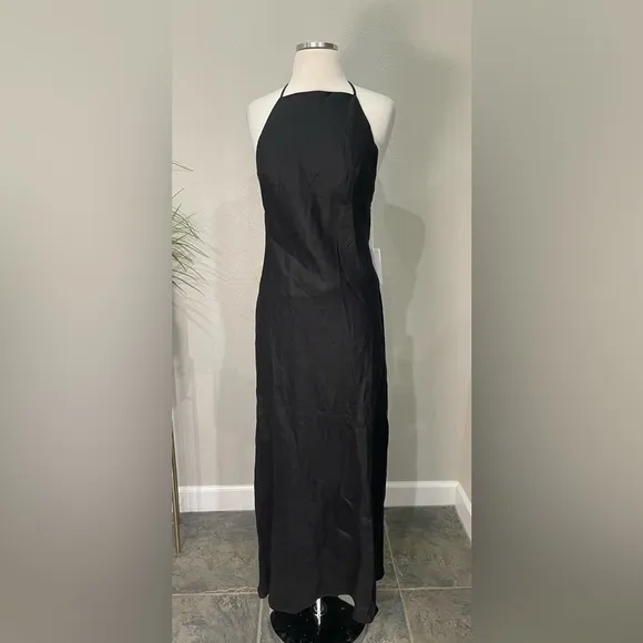 NWT Reformation Selia Halterneck Linen Maxi Dress‎ Black Sz Small $250