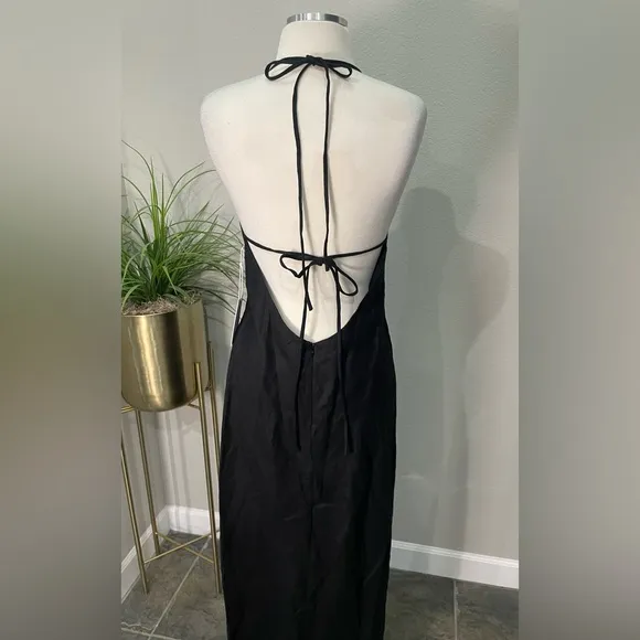 NWT Reformation Selia Halterneck Linen Maxi Dress‎ Black Sz Small $250