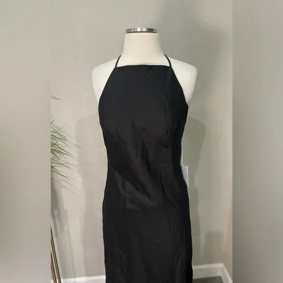 NWT Reformation Selia Halterneck Linen Maxi Dress‎ Black Sz Small $250