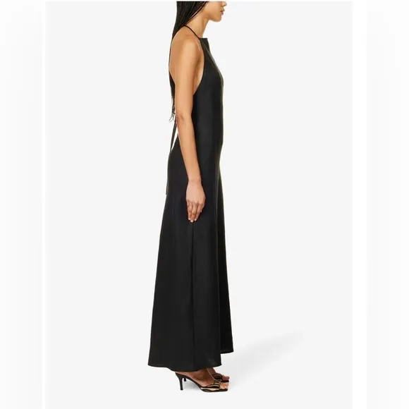 NWT Reformation Selia Halterneck Linen Maxi Dress‎ Black Sz Small $250