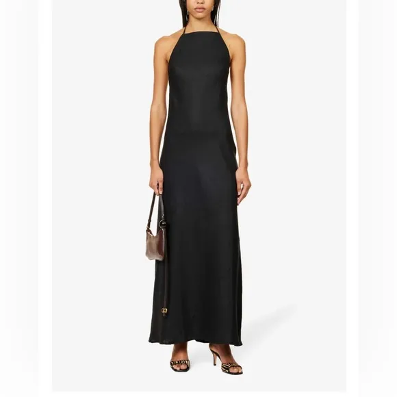 NWT Reformation Selia Halterneck Linen Maxi Dress‎ Black Sz Small $250