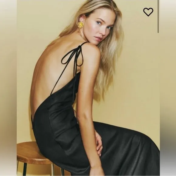 NWT Reformation Selia Halterneck Linen Maxi Dress‎ Black Sz Small $250