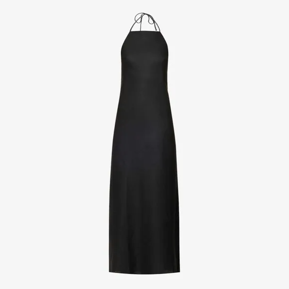 NWT Reformation Selia Halterneck Linen Maxi Dress‎ Black Sz Small $250