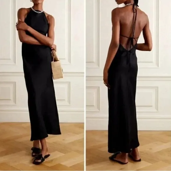 NWT Reformation Selia Halterneck Linen Maxi Dress‎ Black Sz Small $250