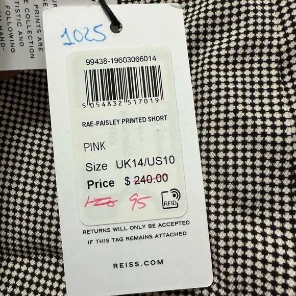 NWT Reiss Rae Stripe Print High Waist Shorts In Pink
