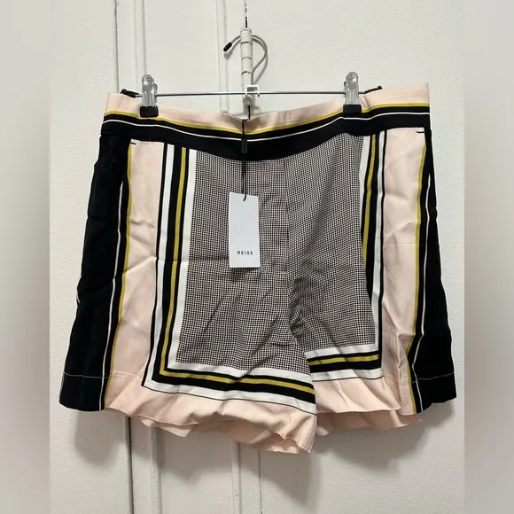NWT Reiss Rae Stripe Print High Waist Shorts In Pink