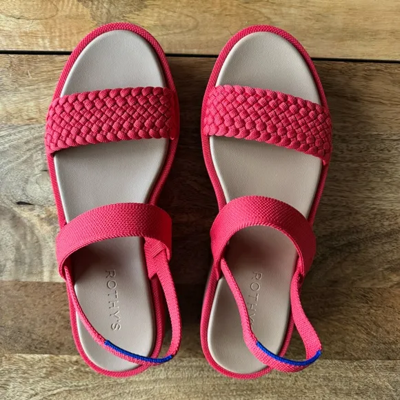 NWT Rothy’s Lightweight Wedge Sandal Red Hot Woven Size 9 Platform Statement