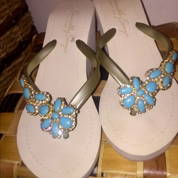 NWT Sand by Saya high wedge embellished sandal