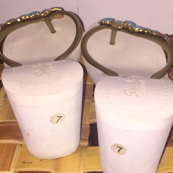 NWT Sand by Saya high wedge embellished sandal